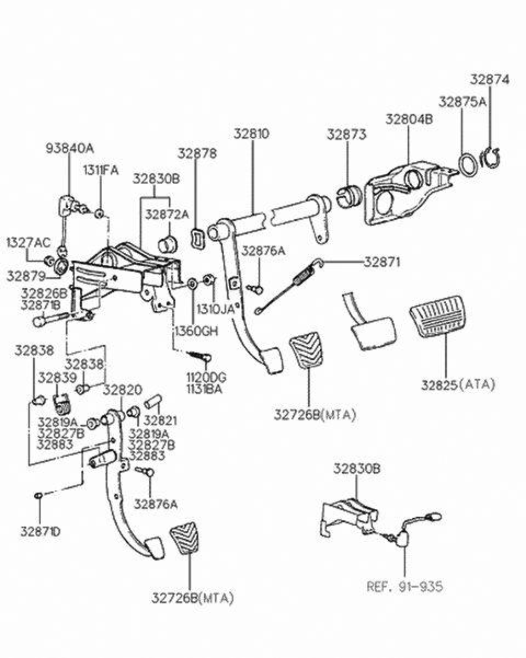 1995 Hyundai Sonata Spacer-Clutch Pedal Diagram for 32829-35000