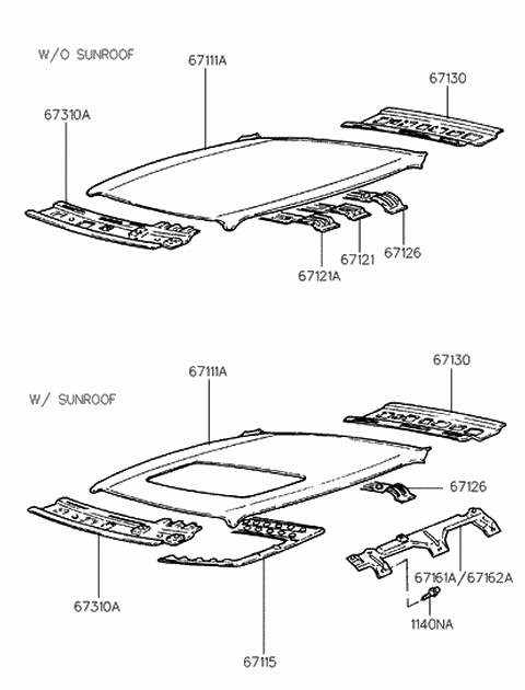 1996 Hyundai Sonata Panel-Roof Diagram for 67111-34001