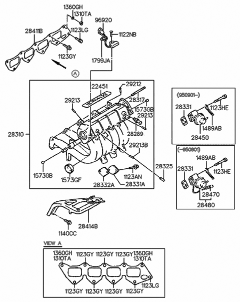 1994 Hyundai Sonata Manifold Assembly-Intake Diagram for 28310-35034