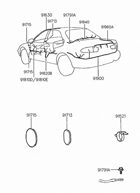 1993 Hyundai Sonata Wiring Assembly-Rear Door Diagram for 91660-34000
