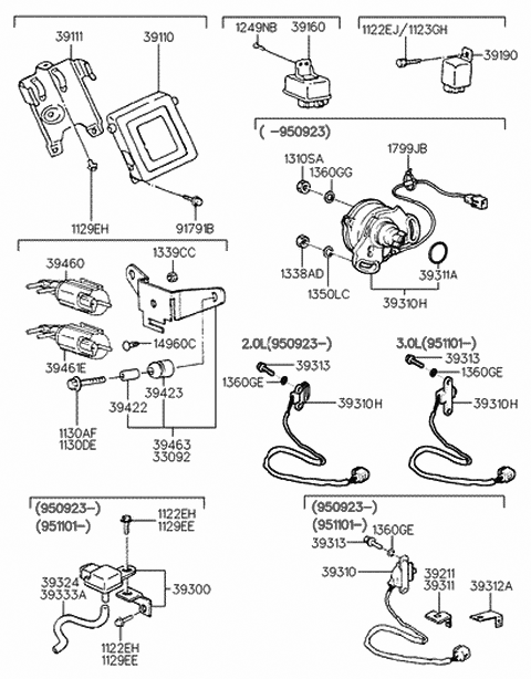 1998 Hyundai Sonata Engine Control Module Unit Diagram for 39110-35360