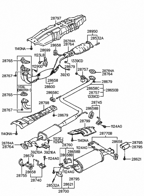 1998 Hyundai Sonata Center Exhaust Pipe Diagram for 28650-34136