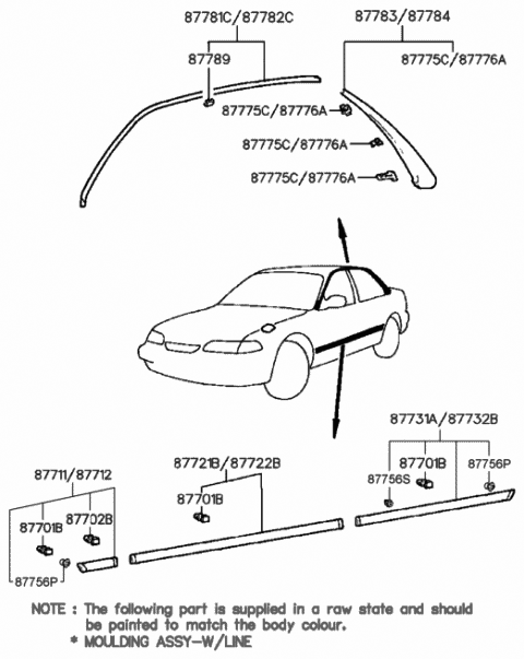 1994 Hyundai Sonata Moulding Assembly-Rear Door Waist Line,LH Diagram for 87731-34010