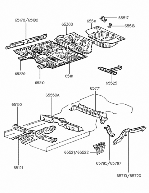 1993 Hyundai Sonata Panel Assembly-Rear Floor Side,RH Diagram for 65522-34100