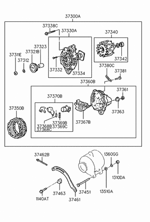 1993 Hyundai Sonata Regulator Assembly-Generator Diagram for 37370-35571