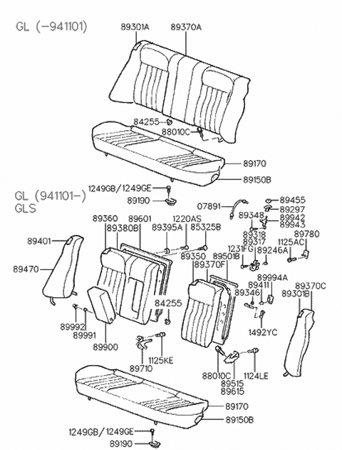 1996 Hyundai Sonata Rear Seat Back Armrest Assembly Diagram for 89900-34001-HLN