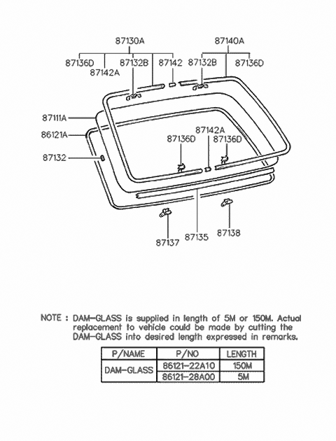 1996 Hyundai Sonata Joint-Rear Window Moulding,Upper Diagram for 87142-34100