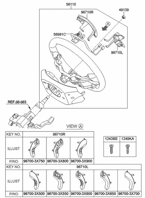 2011 Hyundai Elantra Steering Remote Control Switch Assembly, Right Diagram for 96700-3X750-HZ