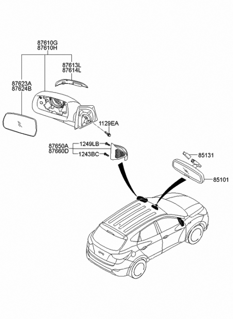 2017 Hyundai Tucson Mirror Assembly-Rear View Inside Diagram for 85101-3N000