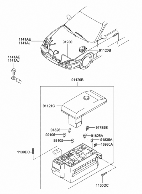 2003 Hyundai Sonata Junction Box Assembly Diagram for 91220-3D300