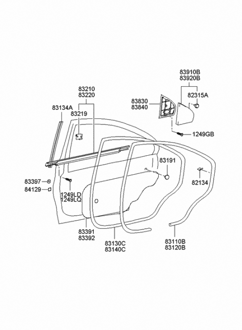 2005 Hyundai Sonata Weatherstrip Assembly-Rear Door Side LH Diagram for 83130-3D000