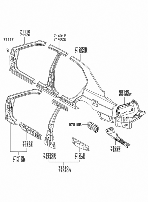 2002 Hyundai Sonata Extension Assembly-Side Outer Rear,LH Diagram for 71571-3D100