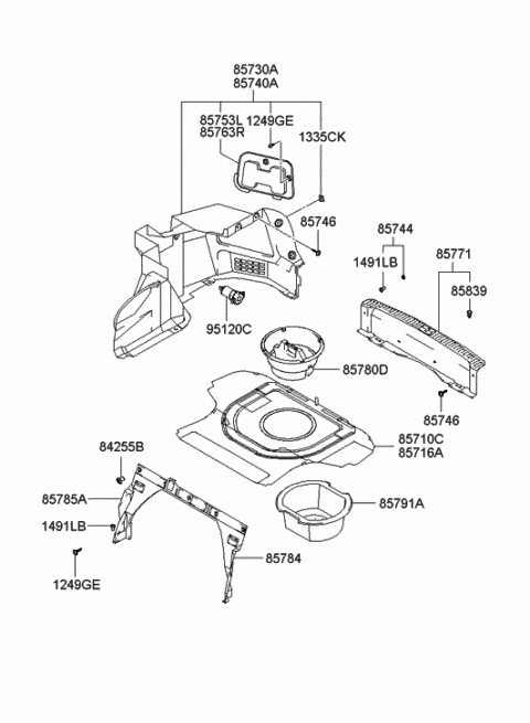 2001 Hyundai Sonata Board Assembly-Luggage Covering Diagram for 85711-3D000