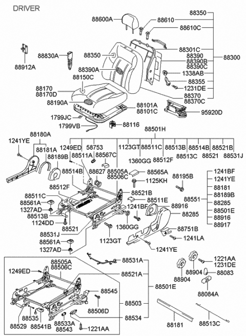 2005 Hyundai Sonata Track Assembly-Seat Adjust Double Inner Diagram for 88511-38130
