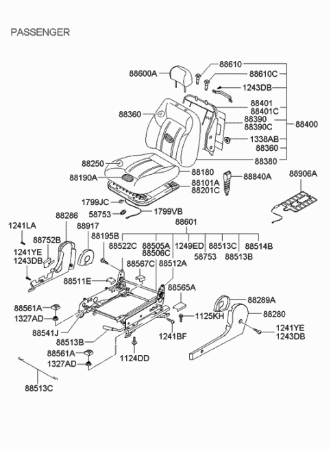 2002 Hyundai Sonata Cover Assembly-Front Seat Inner,RH Diagram for 88280-38002-TI
