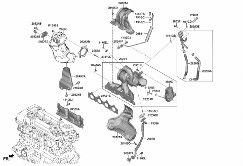 2020 Hyundai Kona Exhaust Manifold Catalytic Assembly Diagram for 28510-2EKD0