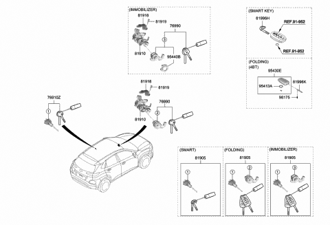2019 Hyundai Kona Door Key Sub Set,Left Diagram for 81970-J9A00