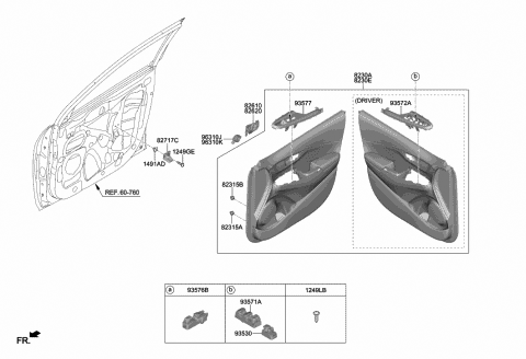 2019 Hyundai Kona Interior Door Handle Assembly, Right Diagram for 82620-J9000-TRY