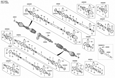 2018 Hyundai Kona Bearing Bracket & Shaft Assembly Diagram for 49560-J9150