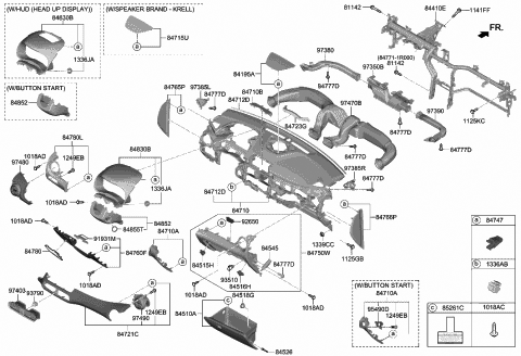 2019 Hyundai Kona Panel Assembly-Crash Pad Upper Passenger Side Diagram for 84760-J9300-UY1