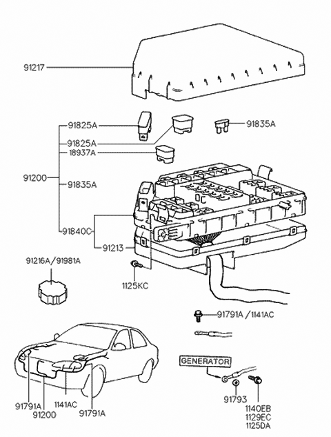 1997 Hyundai Elantra Wiring Assembly-Engine Diagram for 91205-29710