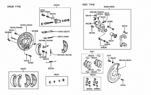 1996 Hyundai Elantra Rear Disc Brake Pad Kit Diagram for 58302-29A00
