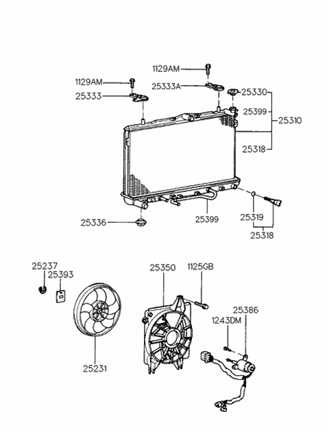 2000 Hyundai Elantra Radiator Assembly Diagram for 25310-29750
