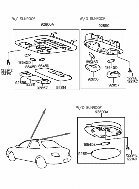 1997 Hyundai Elantra Map Lamp Assembly Diagram for 92800-29200-FY