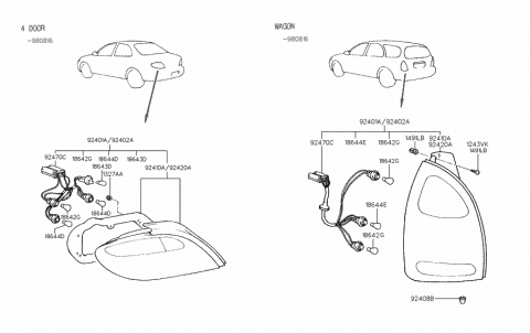 1997 Hyundai Elantra Lens & Housing-Rear Combination Lamp,RH Diagram for 92404-29900