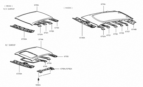 1995 Hyundai Elantra Panel-Roof Diagram for 67111-29201