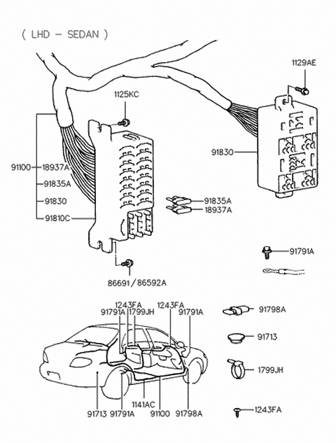 1995 Hyundai Elantra Fuse Box Kit Diagram for 91810-29A01