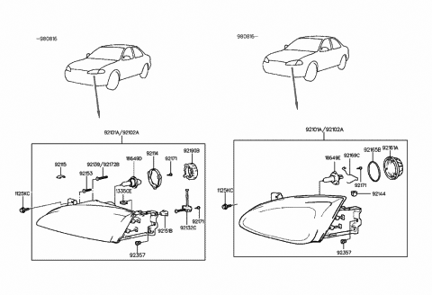 1998 Hyundai Elantra Headlamp Assembly, Right Diagram for 92102-29550