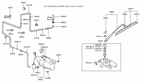 2000 Hyundai Elantra Rear Washer Nozzle Assembly Diagram for 98930-29600