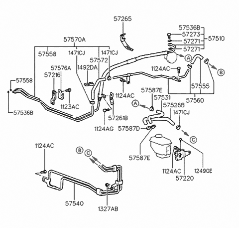 2000 Hyundai Elantra Hose Assembly-Power Steering Oil Pressure Diagram for 57510-29101