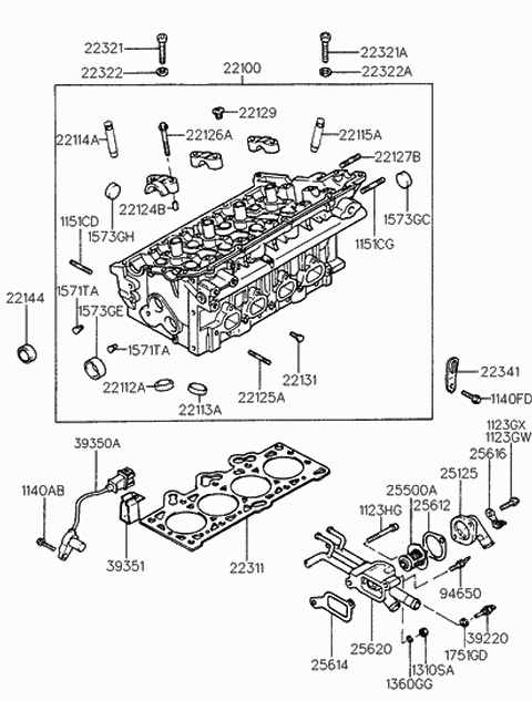 1996 Hyundai Elantra Case-Thermostat Diagram for 25620-23000
