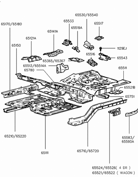 1999 Hyundai Elantra Reinforcement Assembly-Front Floor Front Diagram for 65121-29050