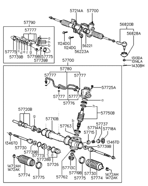 1996 Hyundai Elantra Reman Gear Assembly Power Steering Diagram for 57710-29100-RM