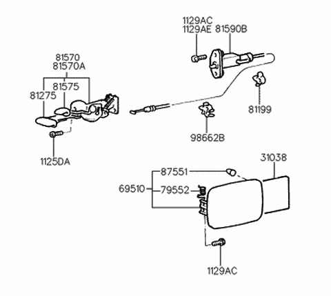 1999 Hyundai Elantra Catch & Cable Assembly-Fuel Filler Diagram for 81590-29000
