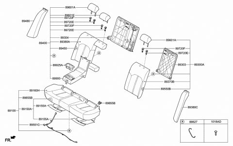 2016 Hyundai Sonata Hybrid Rear Seat Cushion Covering Assembly Diagram for 89160-E6310-S3G