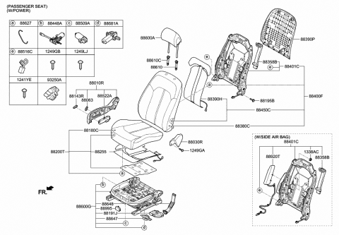 2016 Hyundai Sonata Hybrid Cushion Assembly(W/O Track),Passenger Diagram for 88203-E6010-S3G