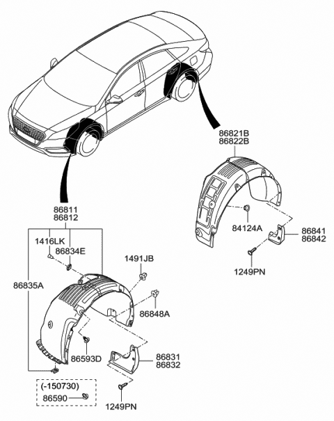 2016 Hyundai Sonata Hybrid Rear Wheel Guard Assembly,Left Diagram for 86821-E6000
