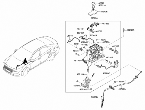 2016 Hyundai Sonata Hybrid Lever Assembly-Automatic Transmission Diagram for 46700-C1210
