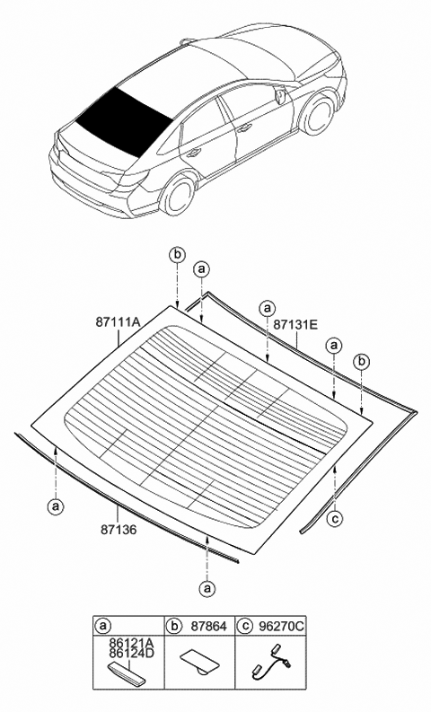 2016 Hyundai Sonata Hybrid Glass-Rear Window Diagram for 87111-E6100