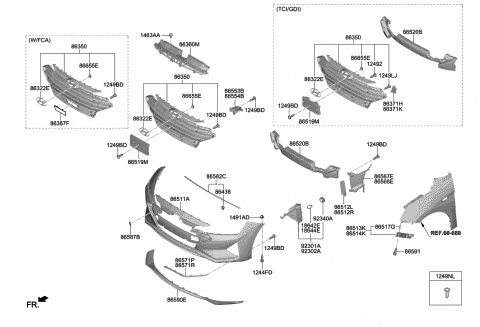 2020 Hyundai Elantra Radiator Grille Assembly Diagram for 86350-F2BA0