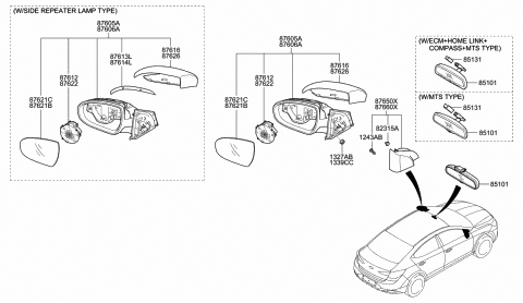 2020 Hyundai Elantra ACTUATOR Assembly-O/S Mir,RH Diagram for 87622-F2000