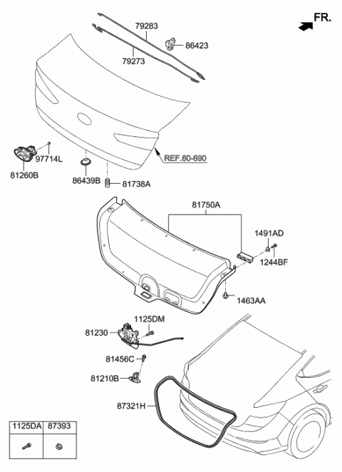 2020 Hyundai Elantra Outside HDL & Lock Assembly-T/LID Diagram for 81260-F2500-YP5