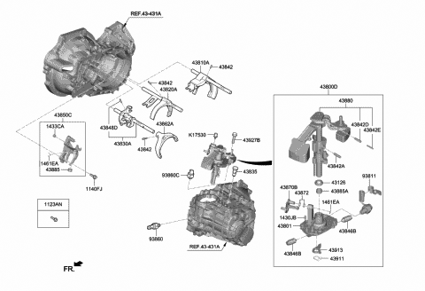 Genuine Hyundai 43830-37001 Gear Shift Rail Sub Assembly Genuine Hyundai 43830-37001 Gear Shift Rail Sub Assembly