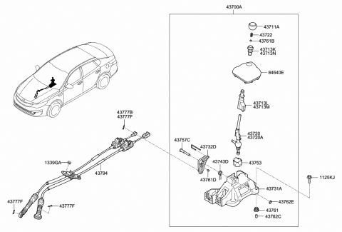 2020 Hyundai Elantra Manual Transmission Lever Cable Assembly Diagram for 43794-F2200