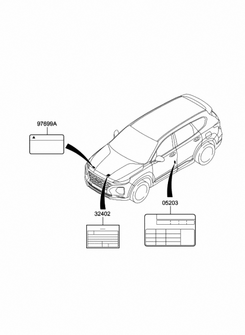 2020 Hyundai Santa Fe Label-Tire Pressure Diagram for 05203-S2100