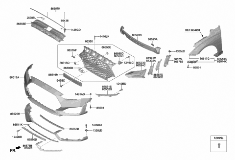 2020 Hyundai Veloster N Bumper Lip, Front Diagram for 86591-K9000